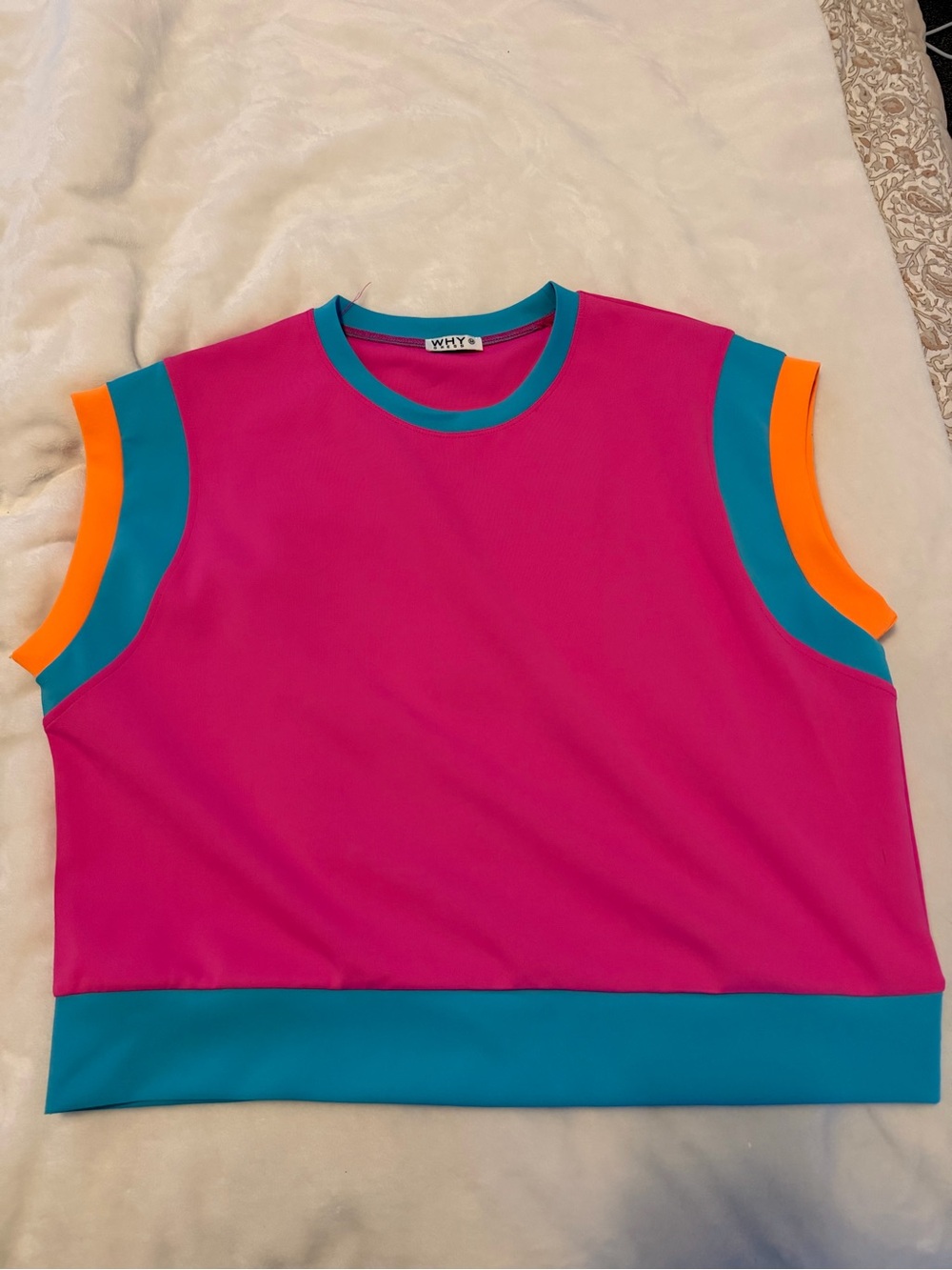 Why Dress Colorblock Short Sleeve Tee - Pink with Teal & Orange
